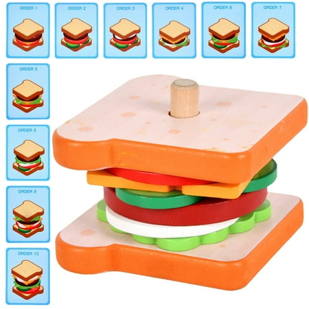

NUOLUX 2 Sets Burger and Sandwich Stacking Plaything Wooden Burger Plaything with Order