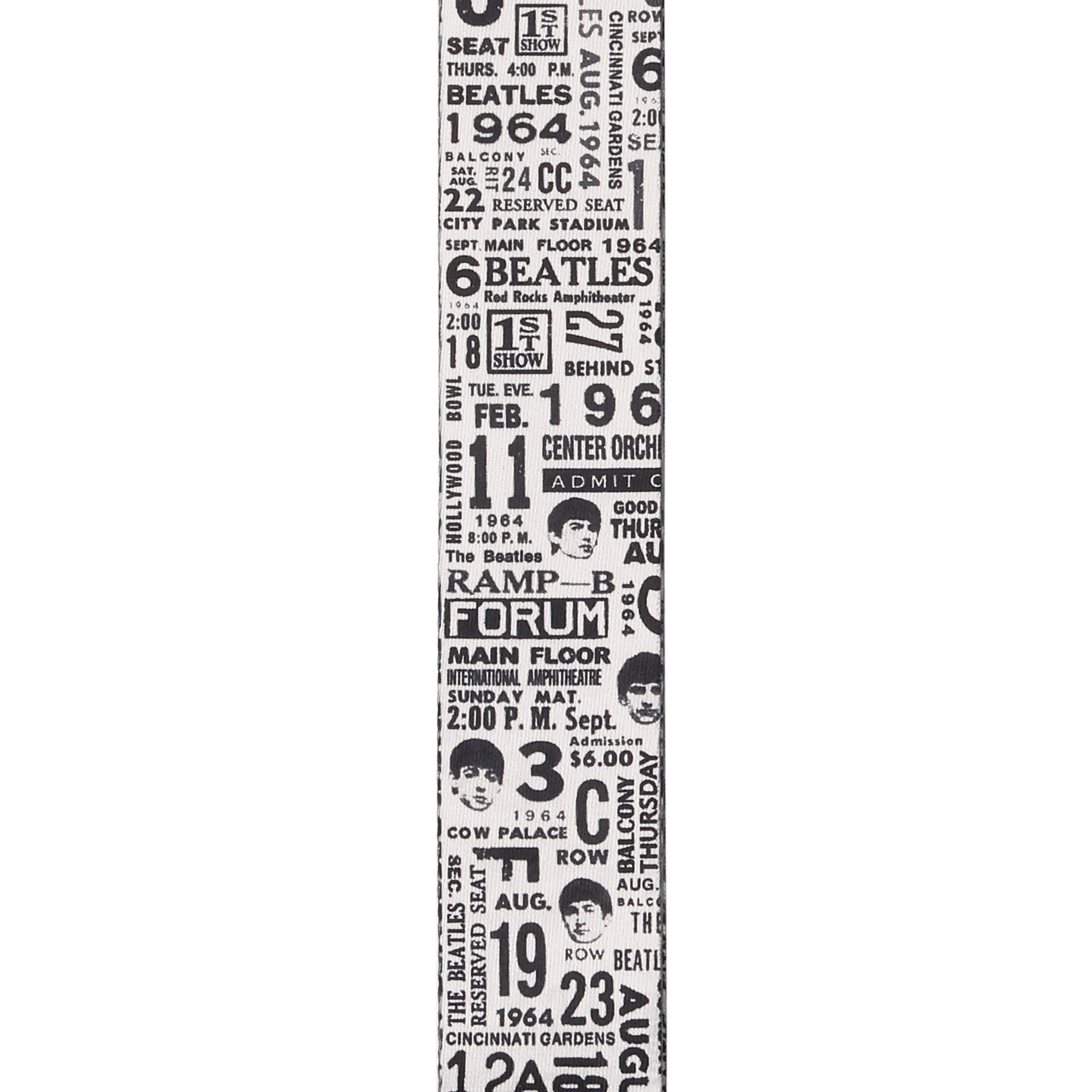 D'Addario 1964 US Tour Ticket Stubs Beatles Guitar Strap Black