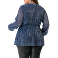thumbnail image 4 of DARING DIVA Women's Plus Glitter V-Neck Waist Pleat Blouse 1X Navy Blue, 4 of 6