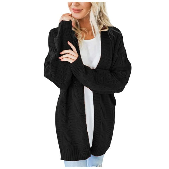 Hfyihgf Women's Long Sleeve Cable Knit Cardigan Sweaters Open Front Fall Outwear Coat Black XL