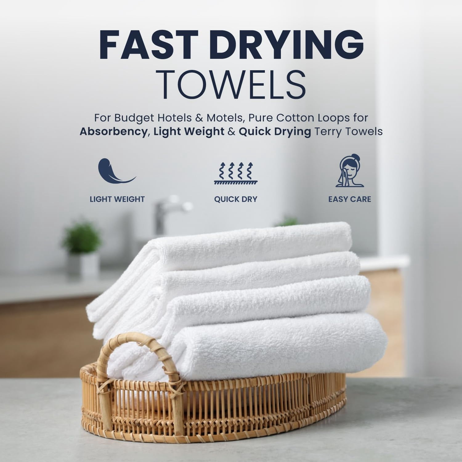 belem Fast Drying Hotel Towels - Pack of 72 (20x40) White Bath Towels Bulk- Lightweight Economy Bulk Towels - 5.5lb/dozen Super Absorbing, Soft & Durable Terry Towels for Commercial & Hotel Use