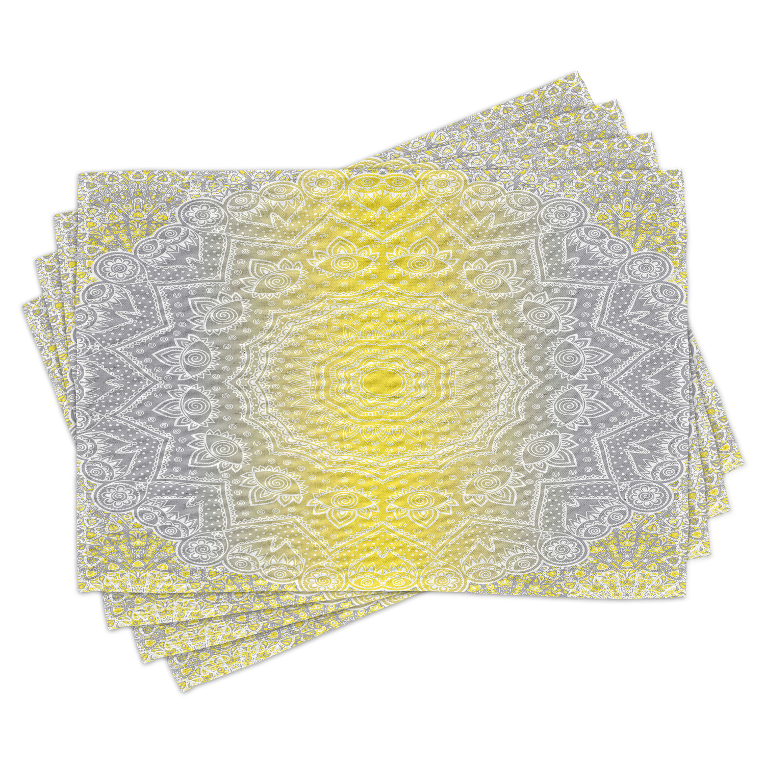 Grey and Yellow Placemats Set of 4 Mandala Ombre Old Boho Pattern with
