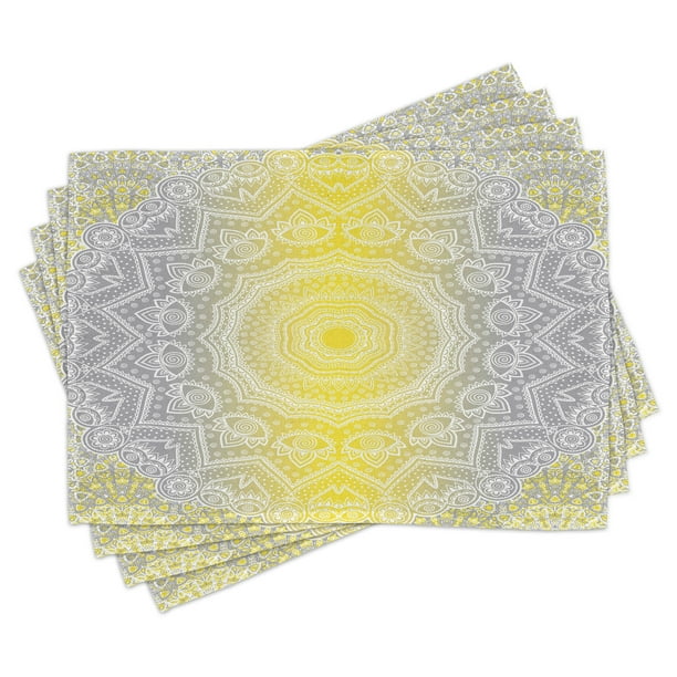 Grey and Yellow Placemats Set of 4 Mandala Ombre Old Boho Pattern with