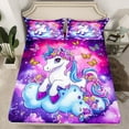 thumbnail image 2 of jejeloiu Magic Animal Unicorn Bed Sheets,Multicolor Flowers Floral King Sheets,Purple Galaxy Stars Sheet Set For Girl,Breathable Home Decor,4pcs, 2 of 7