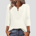 thumbnail image 2 of Jsaierl Tops for Women 3/4 Sleeve Summer V Neck Lace Shirts Fashion Solid Petite Blouses Classic Cotton T-shirts Top S-2XL, 2 of 10