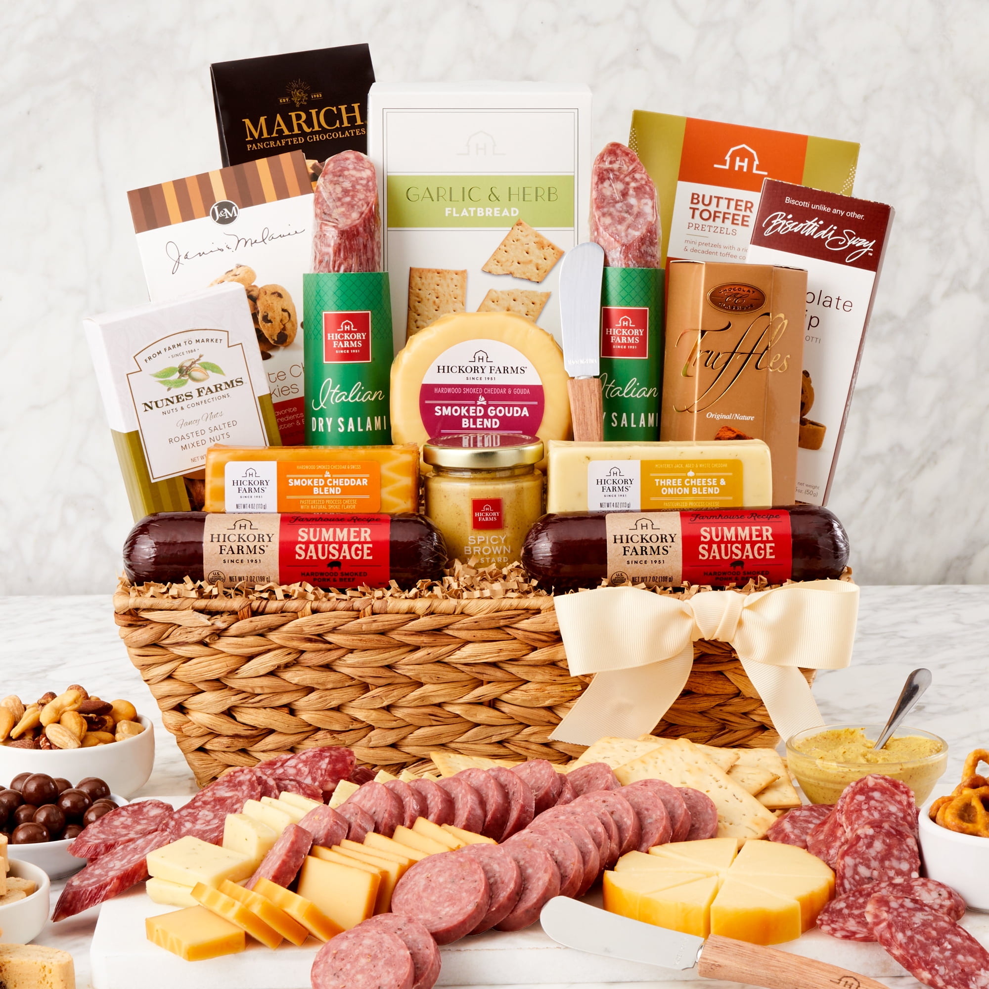 Hickory Farms Deluxe Charcuterie Gift Basket​, 16 pieces | Elegant Sausage & Cheese Gift