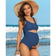 thumbnail image 6 of Attraco Maternity Monokini One Piece Swimsuit Scalloped Cut Out Ruched High Waisted Scoop Neck Pregnancy Swimwear, 6 of 8