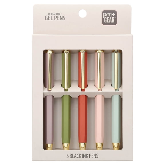 Pen+Gear Retractable Gel Pens, Black Ink, 0.7 mm, Medium Point, Assorted Colors, 5 Count