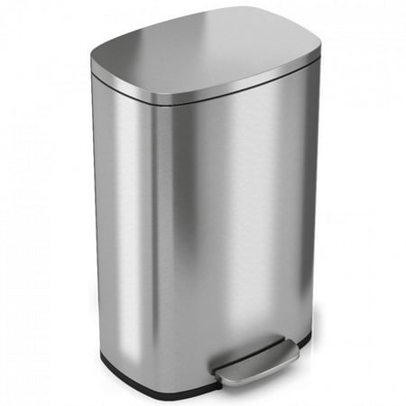 SoftStep 13.2 Gal. Stainless Steel Step Kitchen Trash Can, Silver Metallic