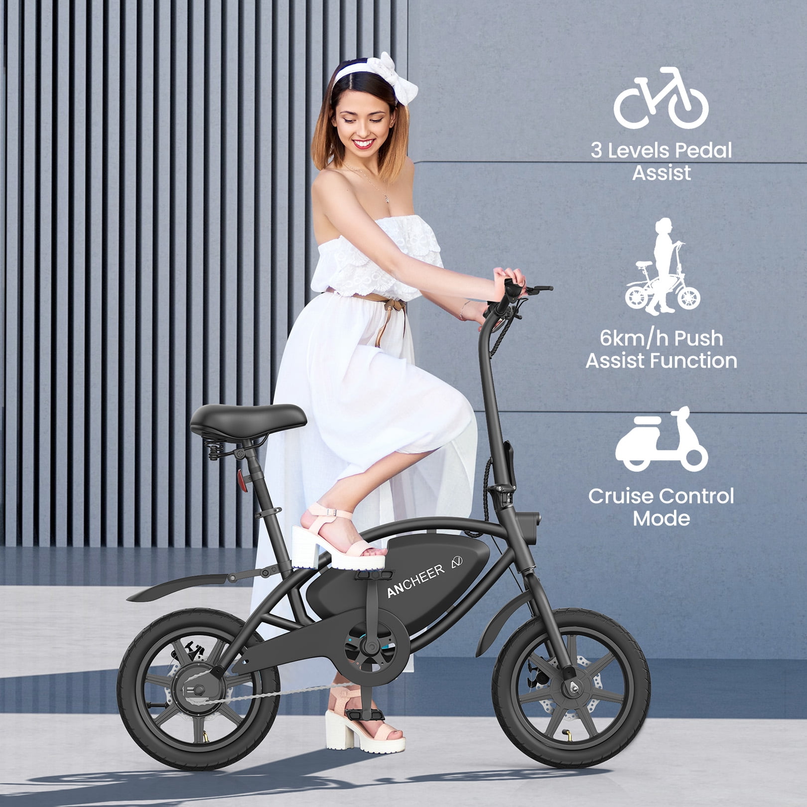 ANCHEER 14" Foldable Electric Bike for Adults, Peak 500W Electric Bicycles, 48V 374Wh City Commuter Cruiser Ebikes, 20MPH Compact Electric Mini Bike for Teens, LED Display, UL 2849