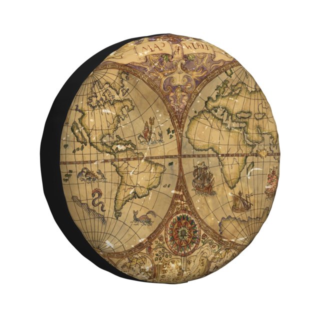 Fotbe World Map1 Funda de Llanta de Repuesto con Estampado, Engrosada, Ajuste Universal para Jeep, Remolque, RV, SUV, Camión-16 inch