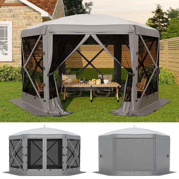 Studyset 6-Sided Collapsible Gazebo Tent, Full Mesh Walls, Quick Setup 6 Removable Wind Panels, Mosquito Net Canopy Shelter for Patio, Lawn, Camping, Garden