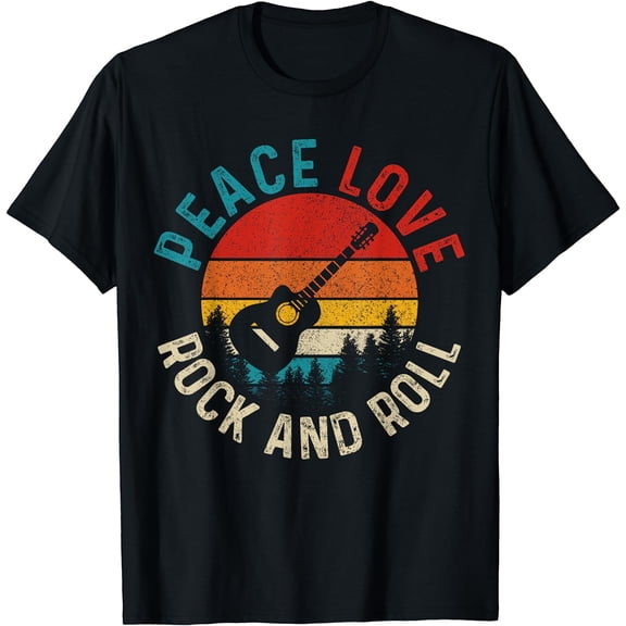 Peace Love & Rock & Roll Guitar Player Guitarist Vintage T-Shirt Black X-Large