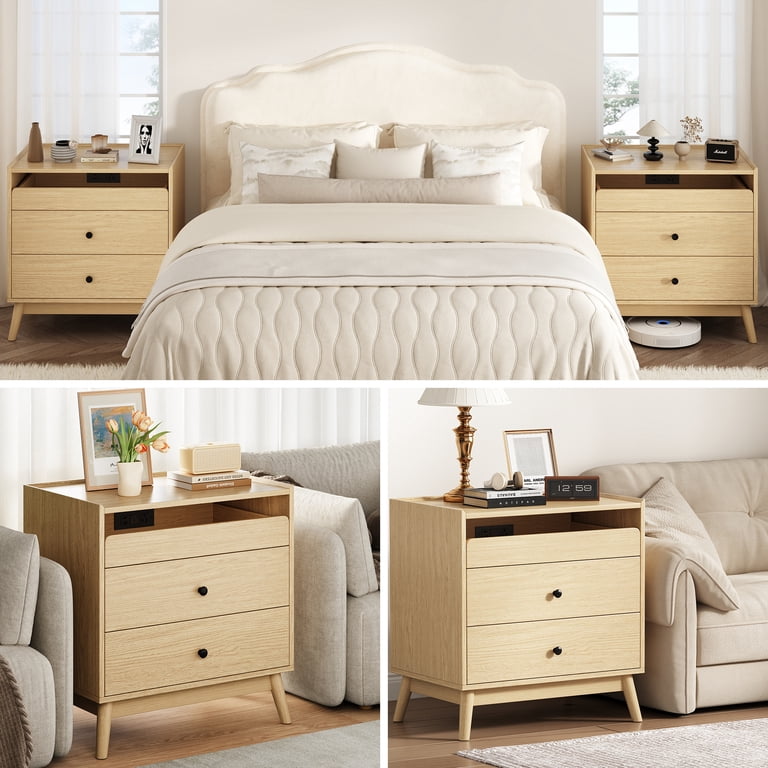 Rebecca Mobili Laden 3 Lades, Nachtkastje Streng Armoedig, Hout Beige Wit, Kamer Ingang - Maatregelen: 63 x 29 x 25 cm (HxLxP) - Kunst. RE6535