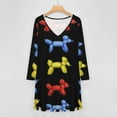 thumbnail image 4 of Balloon Dogs, Black Background Long Sleeve Dresses For Women Vintage Elegant Party Dress Oversized V-neck Dress S-8XL, 4 of 7