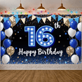 thumbnail image 4 of Blue & Gold Theme Happy 16th Birthday Banner Number Sweet 16 Display Balloon Decor Star Pattern 16th Birthday Backdrop for 16th Birthday Party Teen Celebration Photo Backdrop, 4 of 9