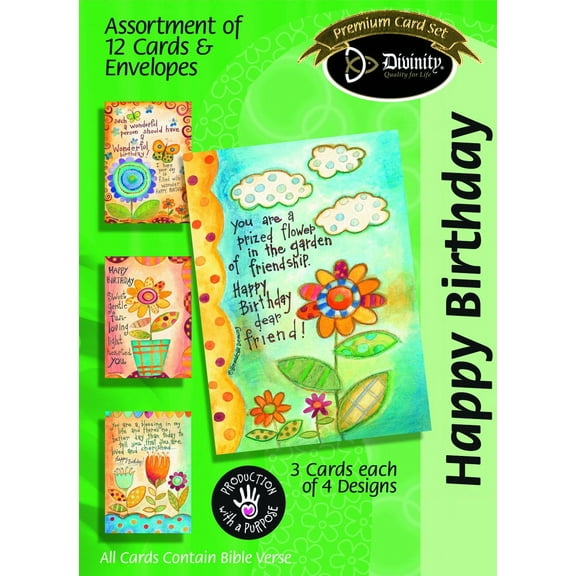 Divinity Boutique Greeting Card Assortment - Happy Birthday: Flowers (23266N)
