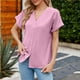 thumbnail image 5 of Blusa con botones Top Color liso Cuello en V Blusa suelta de manga corta para mujer Lady Girl Rosa XL, 5 of 8