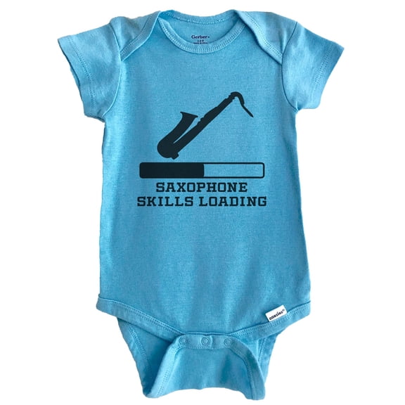Saxophone Skills Loading Funny Musician Humor Baby Bodysuit (Blue), 0-3 Months
