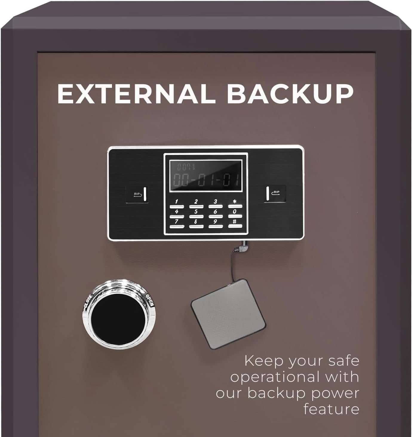 EconoHome Home Safe with Smart Lock System, Master Key - Wall-Mounted Steel Fire Proof Safe for Home Documents, Cash, Jewelry, Documents - Heatproof Up to 1700°F - 2.7 Cu. Ft Interior Capacity, Brown