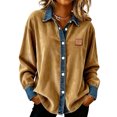 thumbnail image 5 of Otntypg Fashion Corduory Jackets for Women Casual Lapel Denim Patchwork Stitching Long Sleeve Shacket Shirts Lightweight Button Down Outwear Jacket Tops Khaki S, 5 of 6