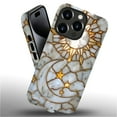 thumbnail image 3 of Punmada Compatible with iPhone 16 Pro Glossy Case For Girl Boy Full Body Protective Hard Shell Esthetics Pattern White Marble Golden Sun Moon Mosaic, 3 of 7