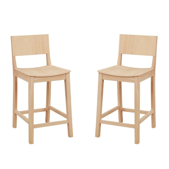Linon Burke Saddle Seat Counter Stools Set of Two in Unfinished Rubberwood
