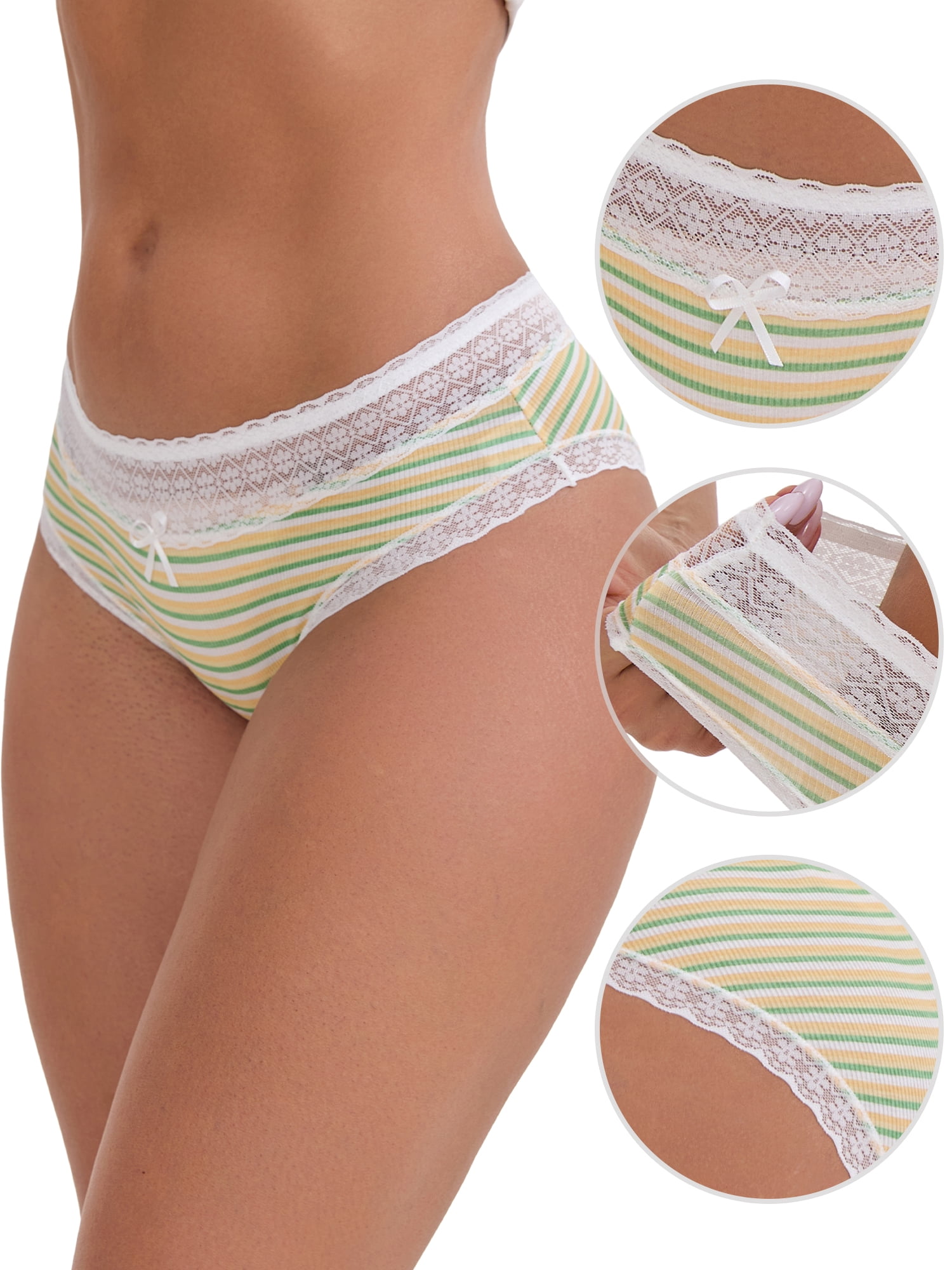 DARING DIVA Women's Mid-Rise Lace Briefs Set of 5 XL Green