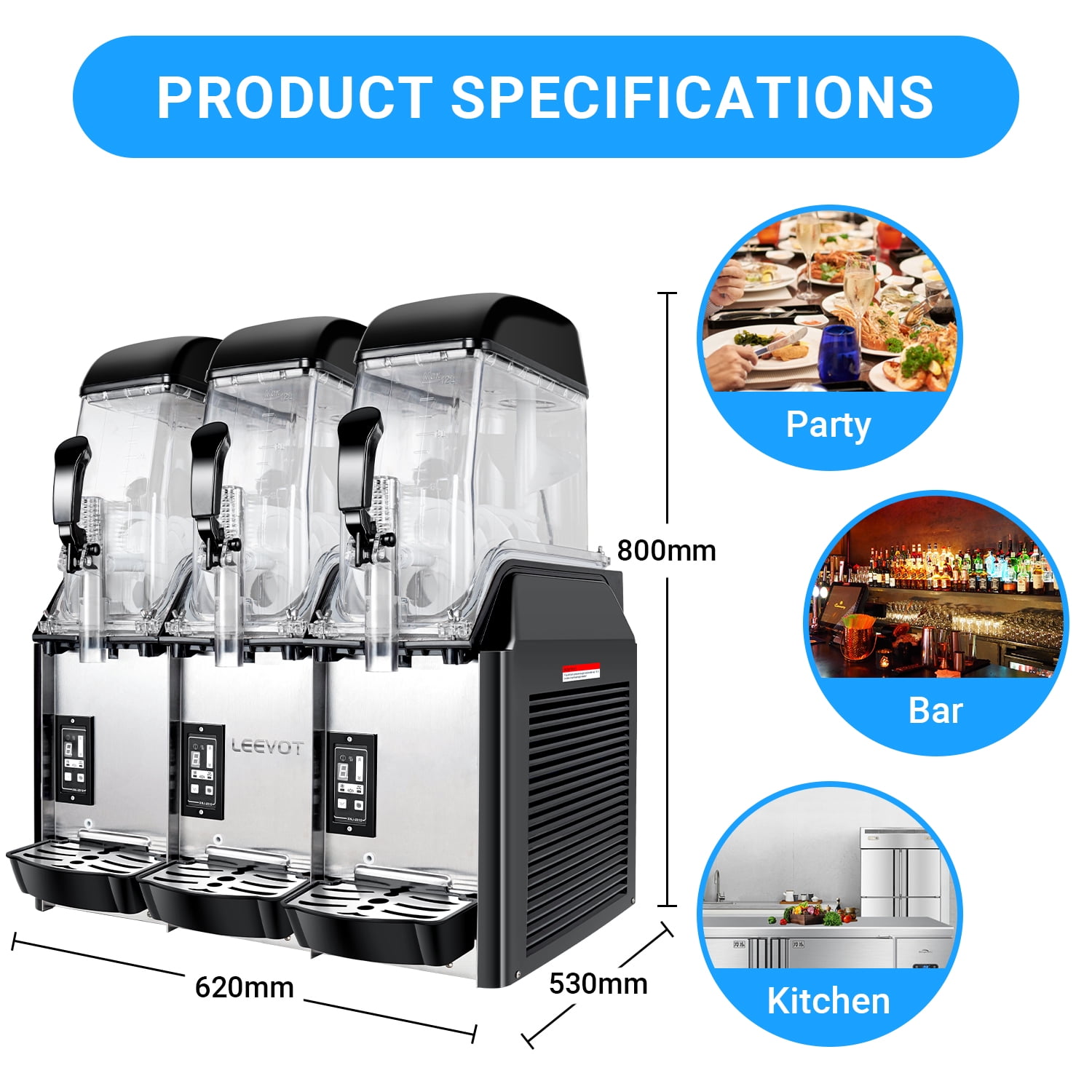 LEEVOT Commercial Slushy Machine 36L Slush Smoothies Maker slushy machine maker