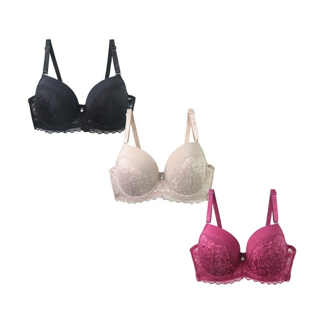 ManxiVoo Plus Size Women Underwire Lace Bra 3 Piece Set Comfort Support Full Coverage Smoothing Underwear 105D Size