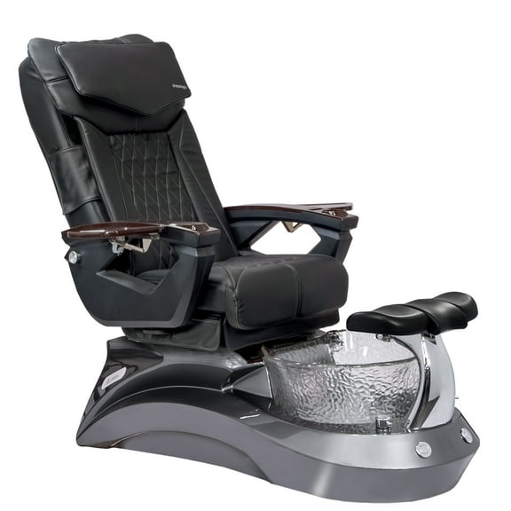 Shiatsulogic Pedicure Chair 18 LX with Discharge Pump, Pipe-Less Magnetic Jet Pedicure Spa, Black-Gold LotusII Tub, Black Coverset