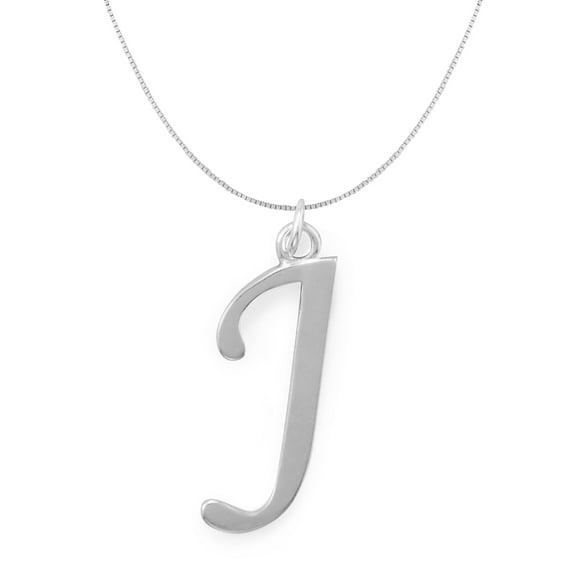Precious Stars Sterling Silver Initial Letter J Pendant with 0.70-mm Thin Box Chain
