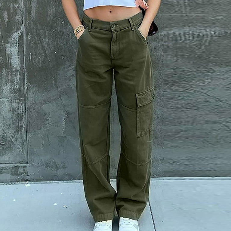 4-14 Years Girls Cargo Pants Brown Green Cotton Casual Full Pants
