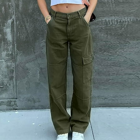 Lilgiuy Women s Street Style Fashion Design Sense Multi Pocket Overalls Drawstring Elastic Low Waist Sports Pants for Hiking Biker Golf