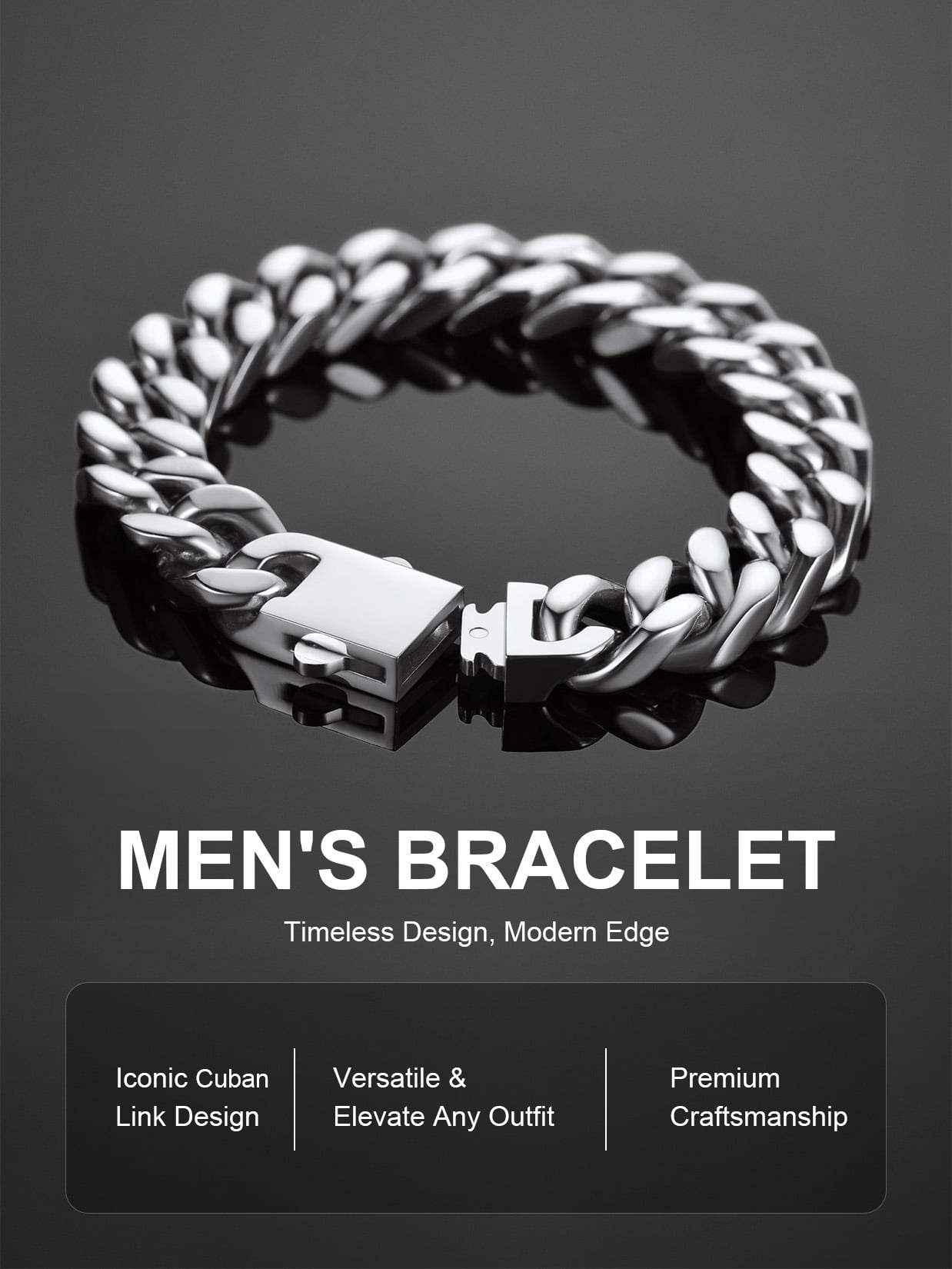 ChainsProMax Heavy Mens Bracelet 12mm Wide 9inch Cuban Bracelet for Men Chunky Link Bracelet Steel Bracelet Fathers Day Jewelry Gift