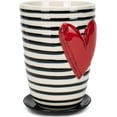 thumbnail image 2 of DEMDACO Pot and Saucer Black White Stripe Heart 7.5 x 5 Ceramic Stoneware Standing Planter Set, 2 of 6