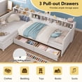 thumbnail image 2 of Twin Size L-Shaped Day Bed with Storage – Corner Bed Frame with 3 Drawers & Bookshelf for Bedroom or Living Room,White, 2 of 27