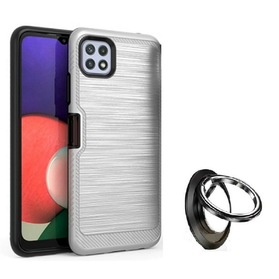 Phone Case for Samsung Galaxy A22 5G / Boost Mobile Celero 5G Case,  Dual layer Shock Resistant Cover Case   Ring (Silver)