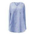 thumbnail image 5 of Pxiakgy Womens Linen Drawstring Shirt Casual Long Sleeve Cotton Blouse Loose Fit Collared Work Gauze Tops Cotton Linen Long Sleeved T Shirt Beach V Neck Large Pocket Shirt Top Light Blue M, 5 of 8