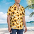 thumbnail image 3 of Vsdgher Brown Leaf Pattern Sunflower Print Men's Hawaiian Shirts Button Down Tropical Holiday Beach Shirts Vacation Clothes,Large, 3 of 7
