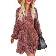 thumbnail image 1 of Asyoly Womens Dresses Boho Floral Print Ruffles Lantern Sleeve Button Down Swing Mini Dress Tie Waist Shirt Dresses, 1 of 7