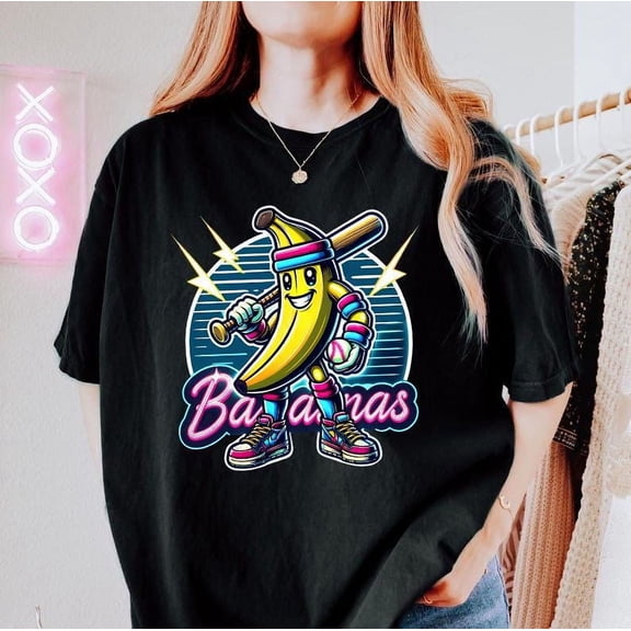 Let's Go Bananas Baseball T-Shirt, Funny Sports Team Mascot Shirt, Banana Playing Baseball Tee, Quirky Game Day Shirt, Baseball Fan Gift