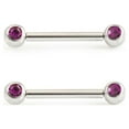 thumbnail image 2 of Pair of Push In Nipple Barbell with Cubic Zirconia 14g, 2 of 12