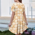 thumbnail image 5 of DORKASM Girls Easter Bunny & Checkered Print Short Sleeve Dress: Beige Casual Sundress with Pockets Ginger 110, 5 of 5