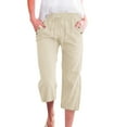 thumbnail image 1 of Pantalon Ample en Lin Uni pour Femmes, 7/8, avec Poches, 1 of 4