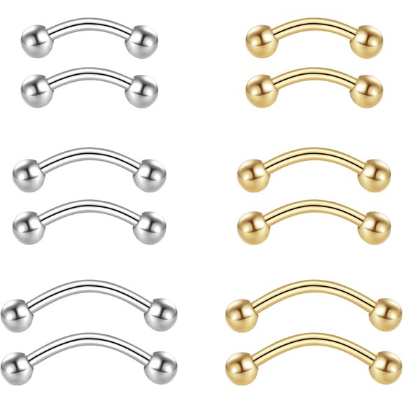 Eyebrow Piercing Jewelry Surgical Steel Vertical Labret Lip Jewelry Curved Barbell Tiny Eyebrow Rings Ear Navel Small Belly Button Ring for Women Men Silver and 14K Gold Plated Hypoallergenic