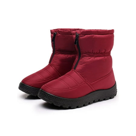 

Avamo Womens Comfort Winter Warm Shoes Zipper Mid Calf Boot Work Round Toe Red 7