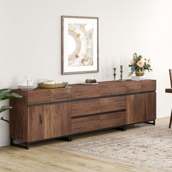 WAMPAT 3 In 1 Modern Sideboard Buffet with 6 Drawers & Adjustable Shelf for Living Room & Kitchen