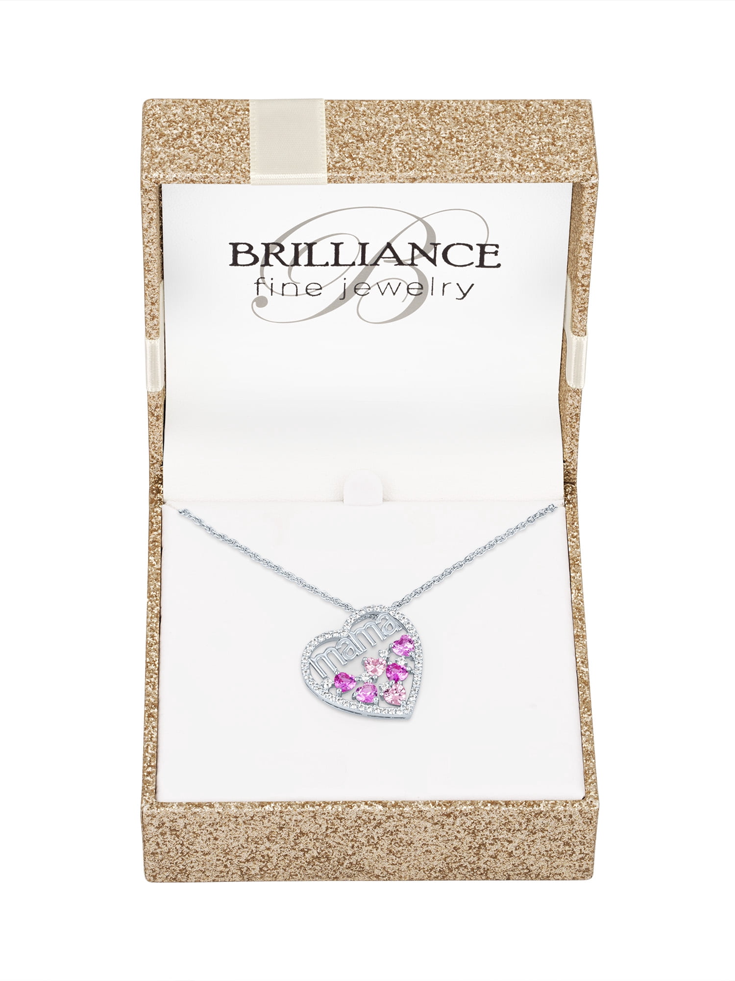 Sterling Silver Plated Simulated Pink Sapphire Mama Pendant