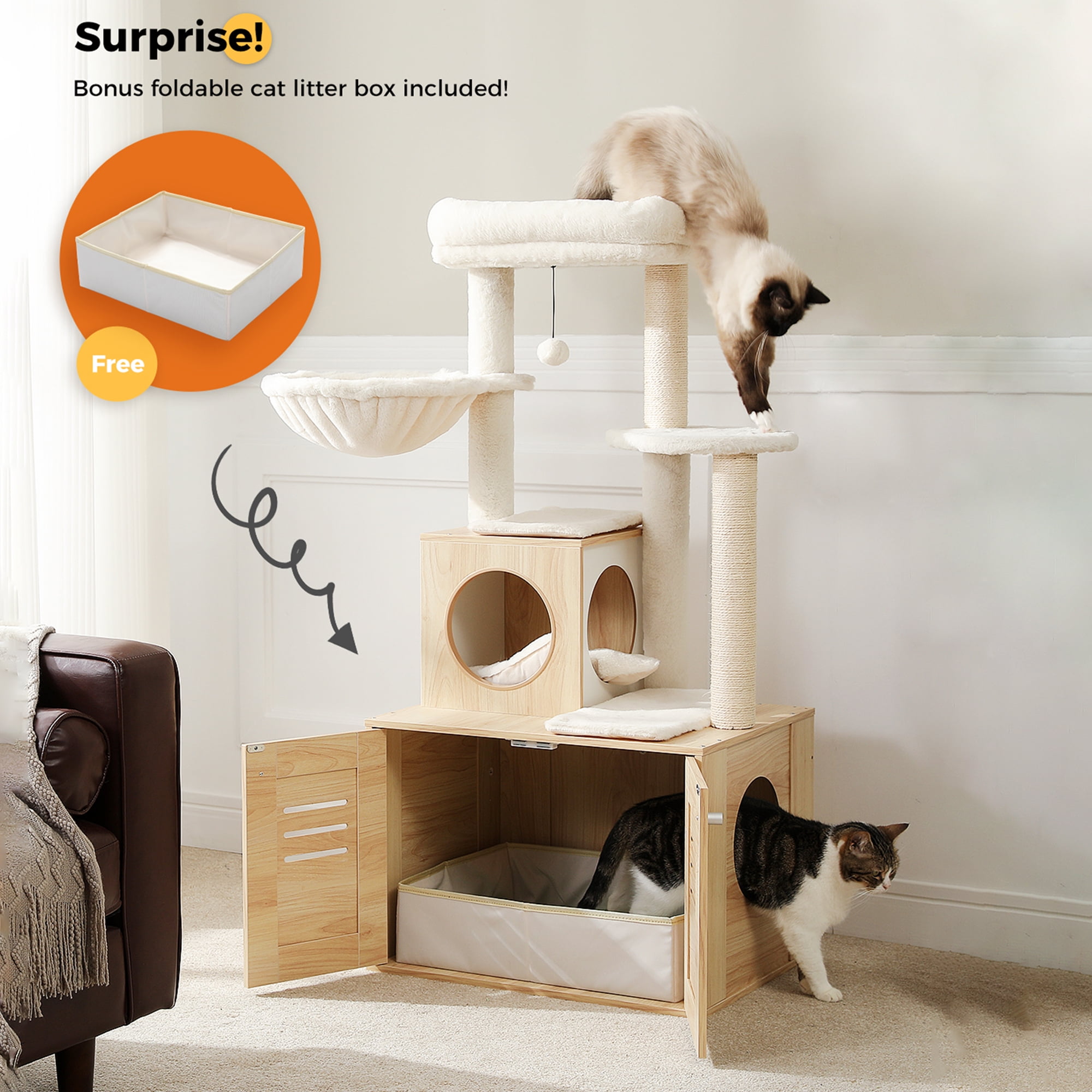 Pefilos 50" Cat Tree Tower for Indoor Cats with Hammocks, Multi-Level Cat Condo for Adult Cats Play House Activity Center Cats with Litter Box Included, Beige Pefilos 50" Cat Tree Tower for Indoor Cats with Hammocks, Multi-Level Cat Condo for Adult Cats Play House Activity Center Cats with Litter Box Included, Beige